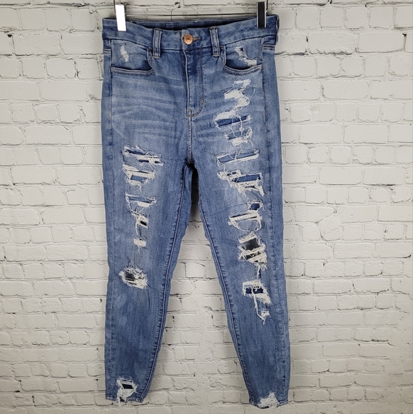 AMERICAN EAGLE | curvy hi-rise jegging distressed destroyed skinny stretch jeans - Picture 4 of 11